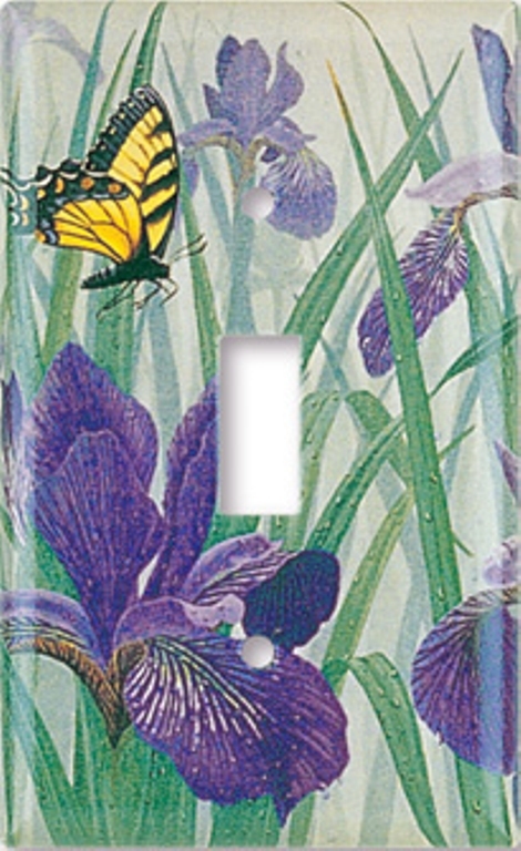 Iris and Monarch Butterfly Art Single Switch Plate Cover
