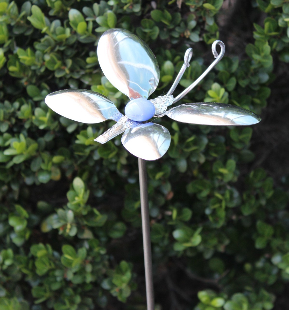 Kitchen Flatware Butterfly Hand Crafted Metal Garden Flower Stake 25 Inches