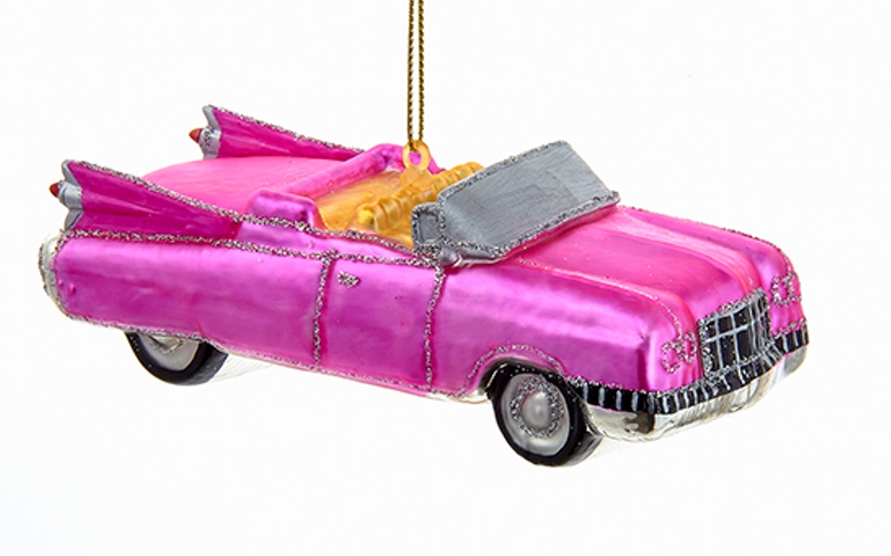 Retro Look 1960s Pink Roadster Car Glass Christmas Holiday Ornament
