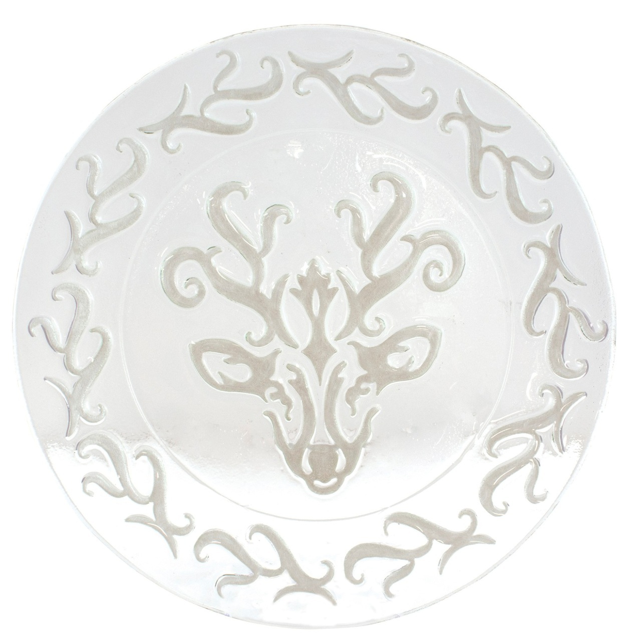 Chalet Reindeer Christmas Holiday Embossed Glass 13 Inch Plate Serving Platter