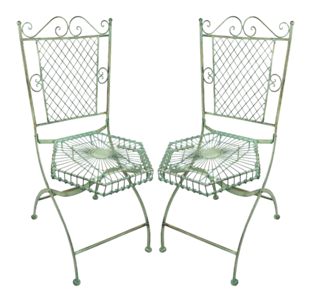 Ornate Patio Chairs Set of 2 Cast Iron Green Antiqued Finish