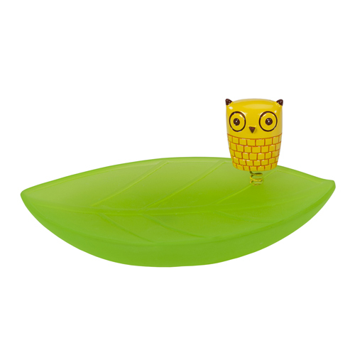 Give a Hoot Whimsical Owl Green Leaf Bath Soap Dish