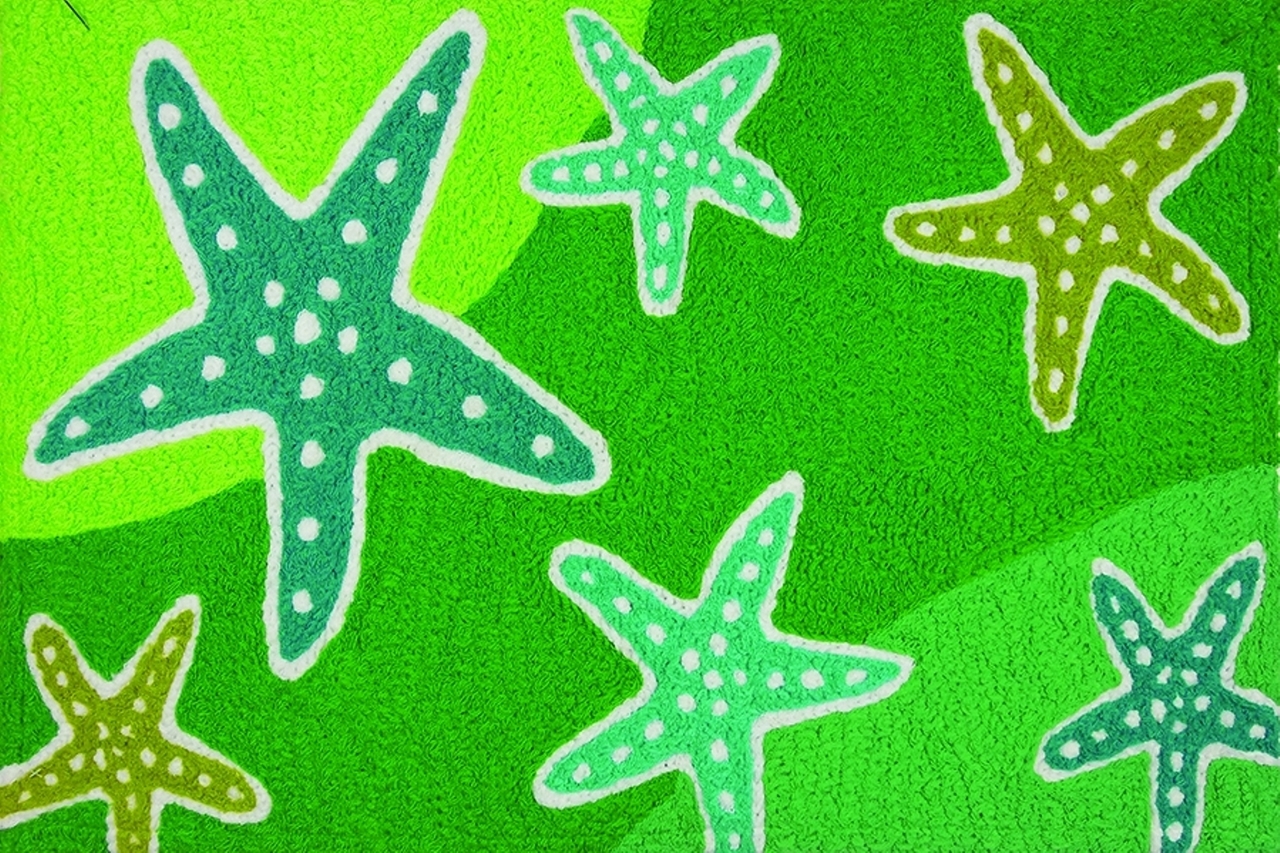 Cool Starfish Stream Shades of Green Washable 21 X 33 Area Accent Jellybean Rug
