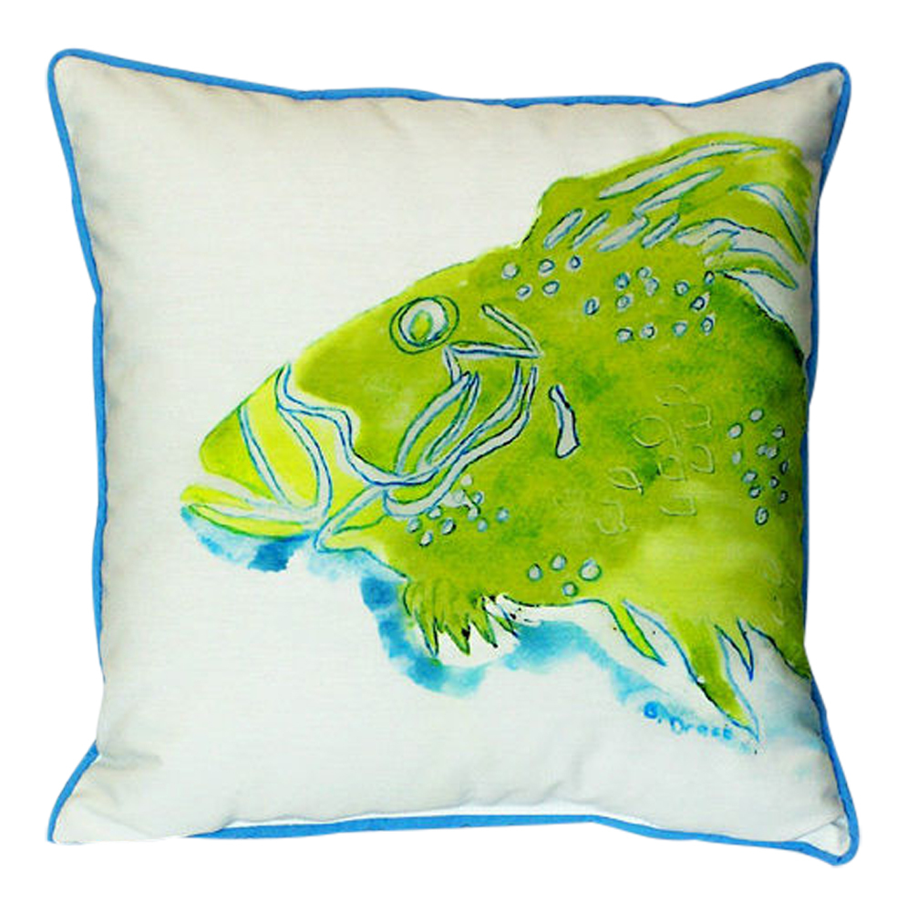 Coastal Green Tropical Reef Fish Indoor Outdoor Pillow 18 X 18 Made in the USA